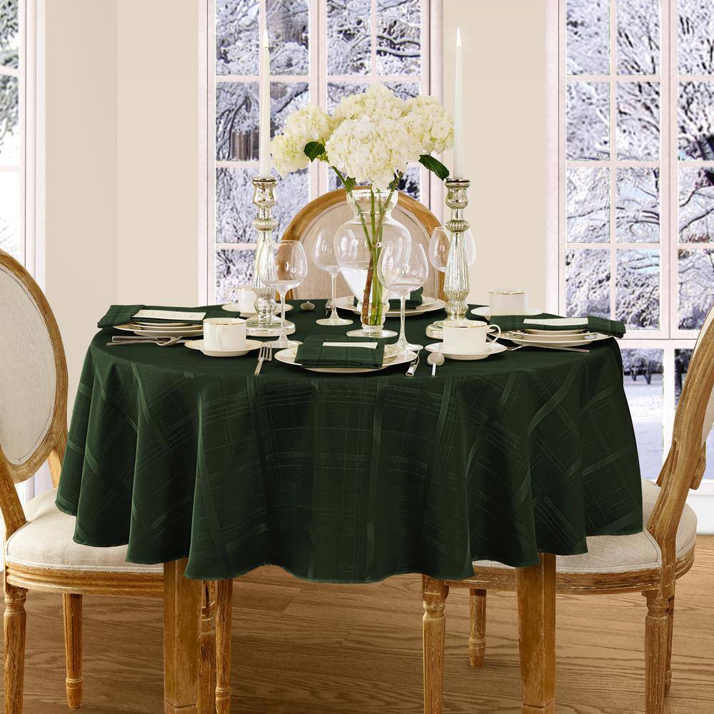 Holly Green 90" Round Polyester Plaid Tablecloth