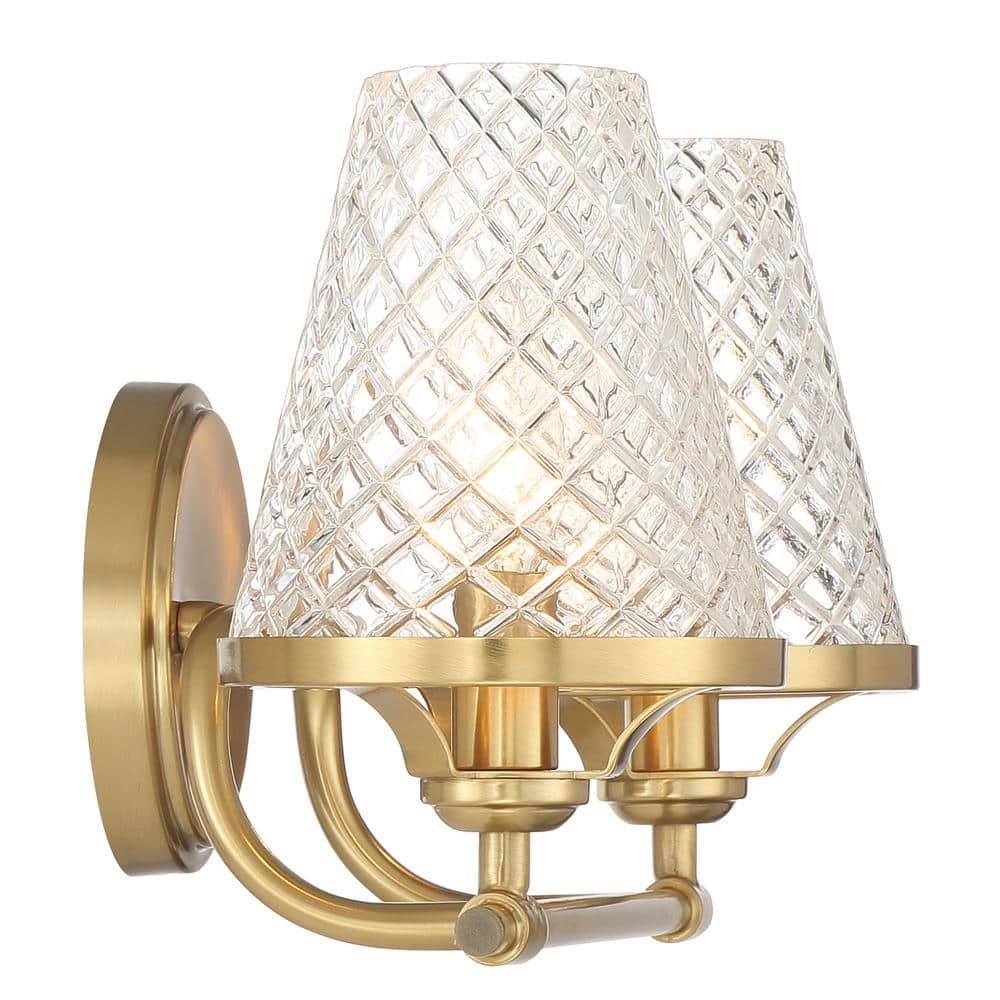 Warm Brass 2-Light Vanity with Clear Glass Shades