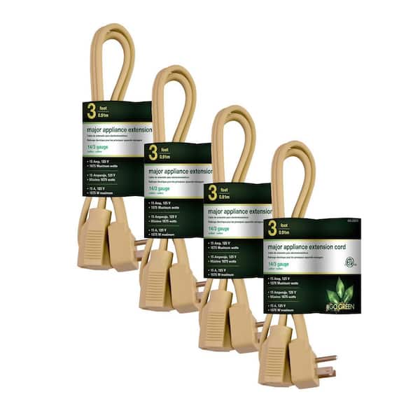 GoGreen Power (G-24820-5) 20 ft. 16/2 Indoor Household Extension Cord Beige, 3 Outlets, 5 PACK