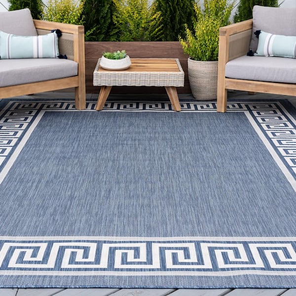 Eco Greek Key Blue 5 ft. x 8 ft. Indoor/Outdoor Area Rug