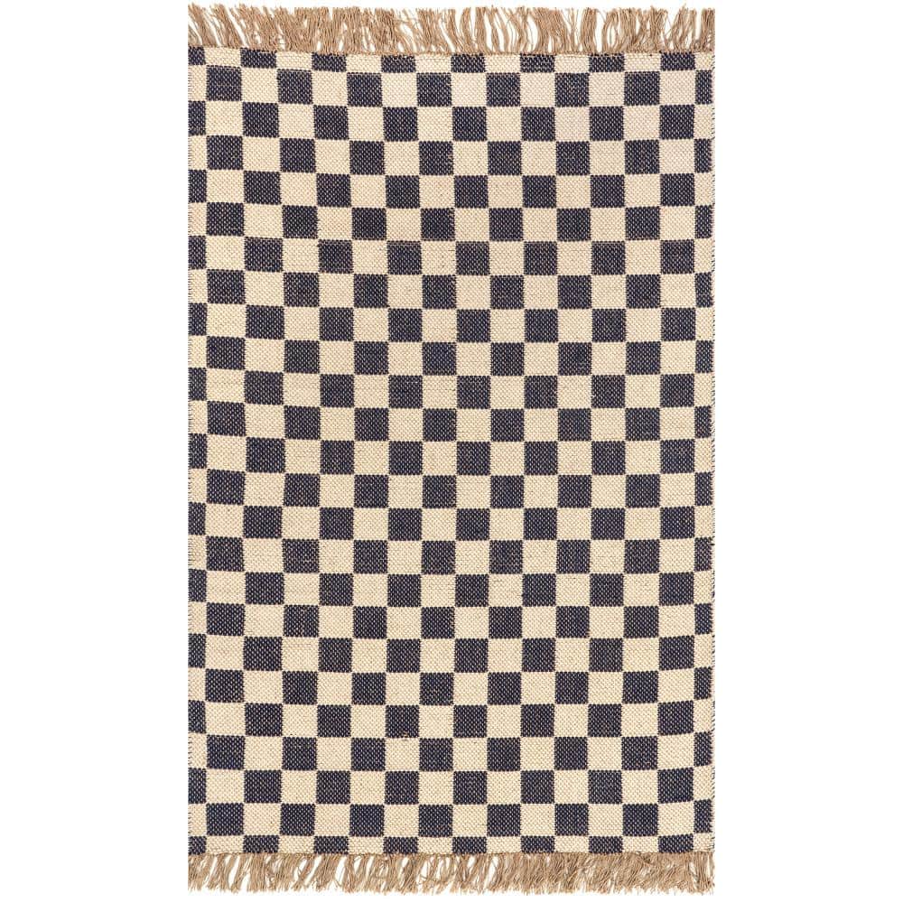Gray Geometric Wool and Jute Checkered 3x5 Area Rug