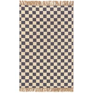 Connie Checkered Wool/Jute Tasseled Gray Doormat 3 ft. x 5 ft. Accent Rug
