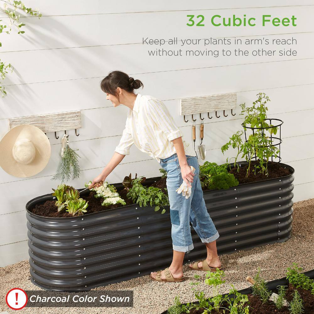 Dark Green 8x2x2ft Powder-Coated Steel Outdoor Raised Garden Bed