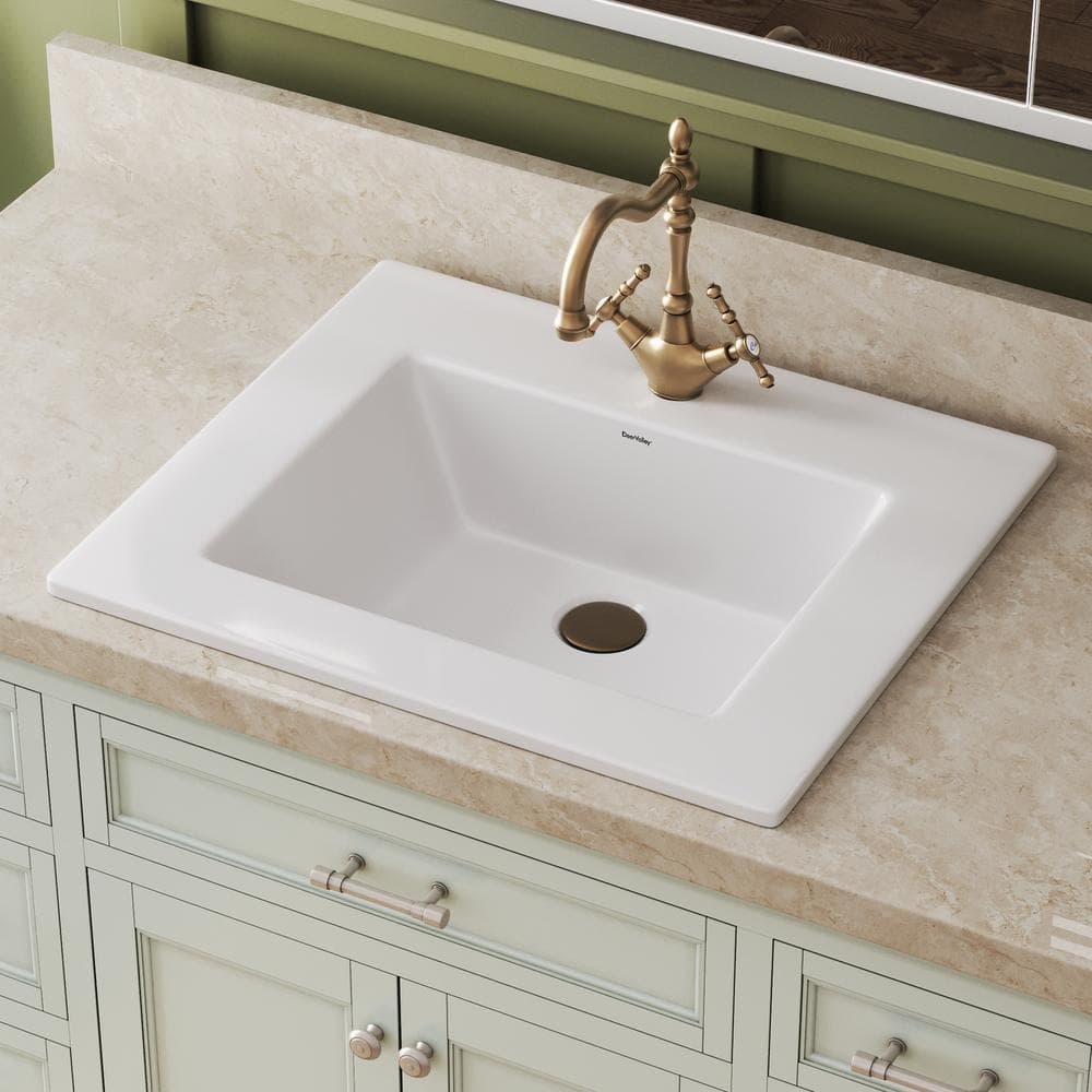 21'' White Rectangular Ceramic Drop-In Bathroom Sink