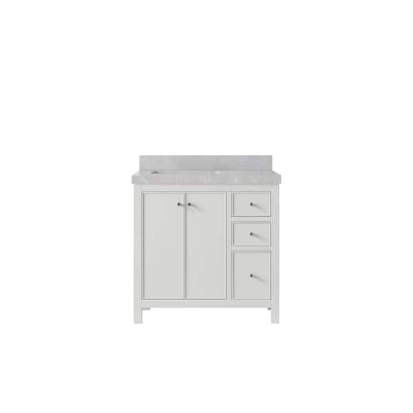 Willow Collections Chicago 36 in. Left Offset Sink Freestanding White Bath Vanity with Pearl Gray Qt. Top Unassembled