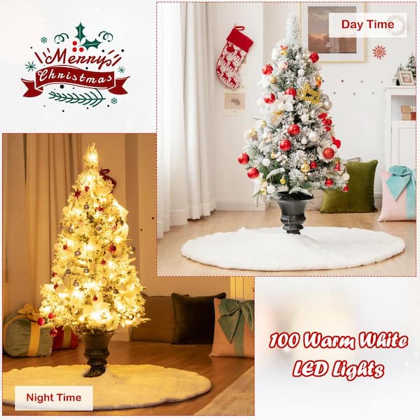 Gymax 6 ft. Pre-lit Snow Flocked Artificial Christmas Tree with Multi-Color  LED Lights GYM08507 - The Home Depot