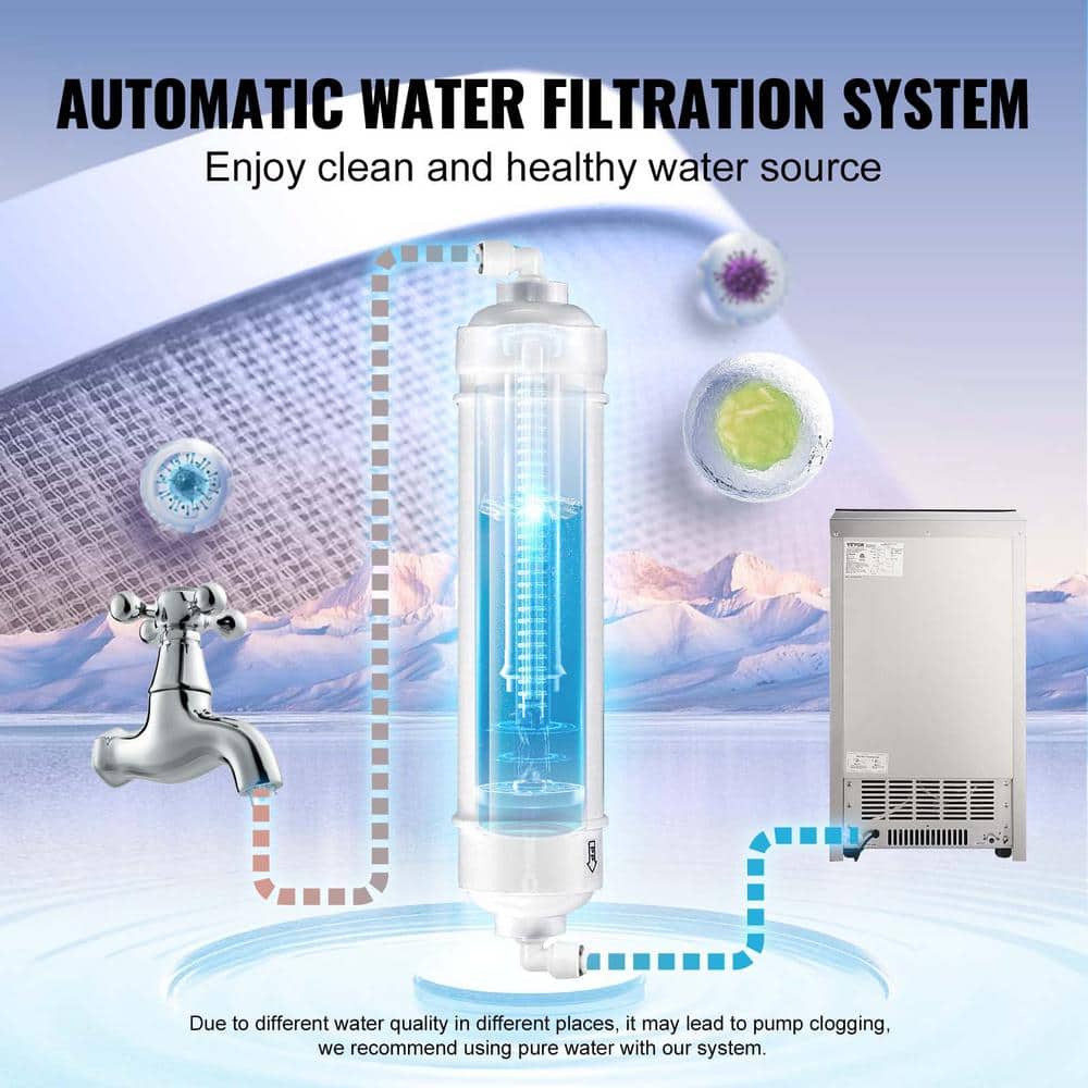 VEVOR Silver Stainless Steel Commercial Ice Maker with LED Display