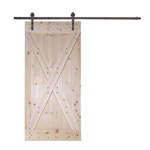 X Series 42 in. x 84 in. Unfinished Solid Knotty Pine Wood Interior Sliding Barn Door with Hardware Kit