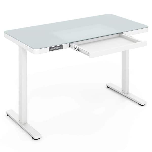 48 in. Rectangular White Metal Standing Desk with Writable Tempered Glass Top
