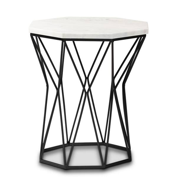 Baxton Studio Venedict 15.4 in. White and Black Octagon Marble Top