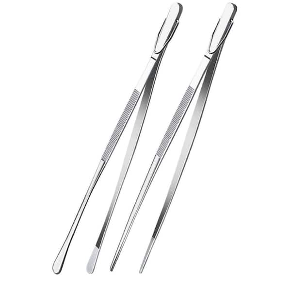 12 in. Stainless Steel Kitchen Tweezers and Tongs with Extra-Long and Fine for Cooking, Silver (2-Pack)