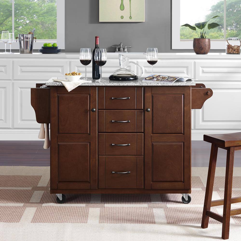 Eleanor Mahogany Granite Top Rectangular Kitchen Cart with Storage