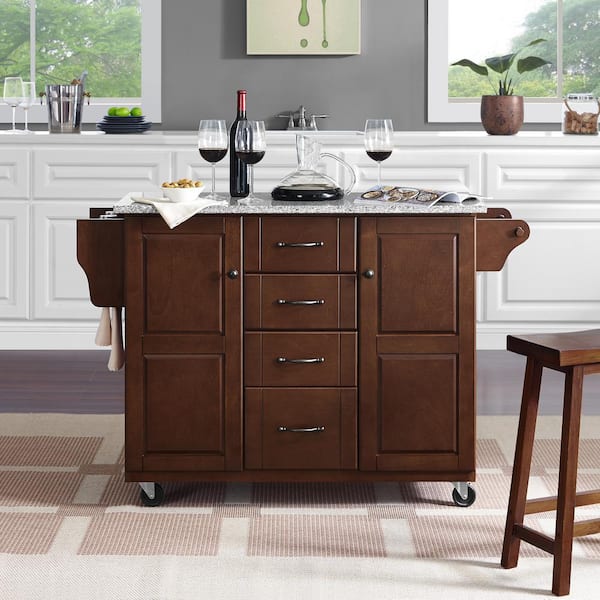 Eleanor Mahogany Kitchen Cart with Granite Top