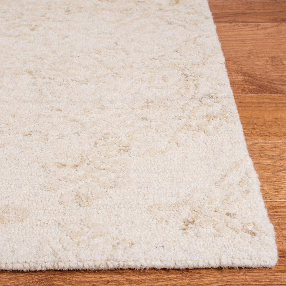 Ivory Beige Abstract Hand-Tufted Wool Square Rug