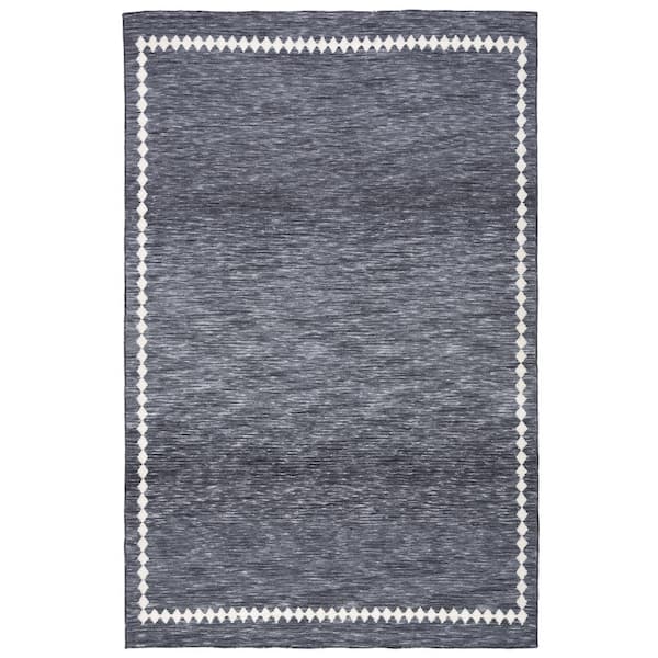 SAFAVIEH Easy Care Grey/Ivory Doormat 3 ft. x 5 ft. Machine Washable Border Abstract Striped Area Rug