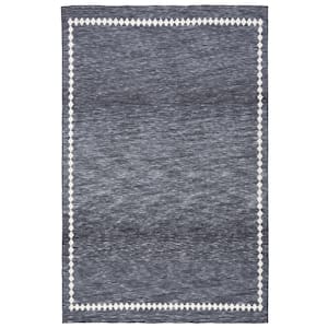 Easy Care Grey/Ivory 6 ft. x 9 ft. Machine Washable Border Abstract Striped Area Rug
