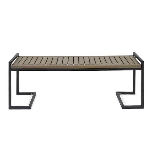 NAVA 54 in. Industrial Metal and Gray Finished Acacia Wood Outdoor Bench for Patio Garden