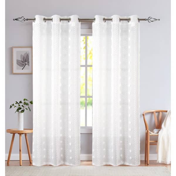 Dainty Home Cloud Linen Look 3D Puff Linen Look Sheer Curtain Panel Grommet Panel Pair 2 Curtain Panels W38" x L96" inches in White