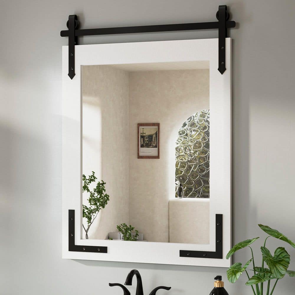 20 in. W x 28 in. H Rectangular Barn Door White Mirrors Wood Framed Mirror Farmhouse Bathroom Vanity Mirror price history on PriceWatchPro