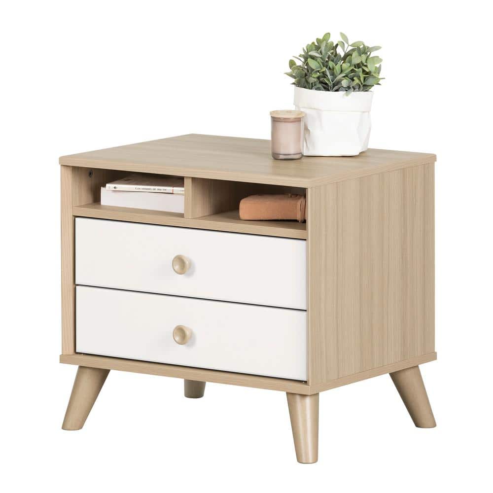 Soft Elm and Pure White 2-Drawer Scandinavian Nightstand