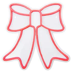 15 in. Red LED Lighted Neon Style Bow Christmas Window Silhouette
