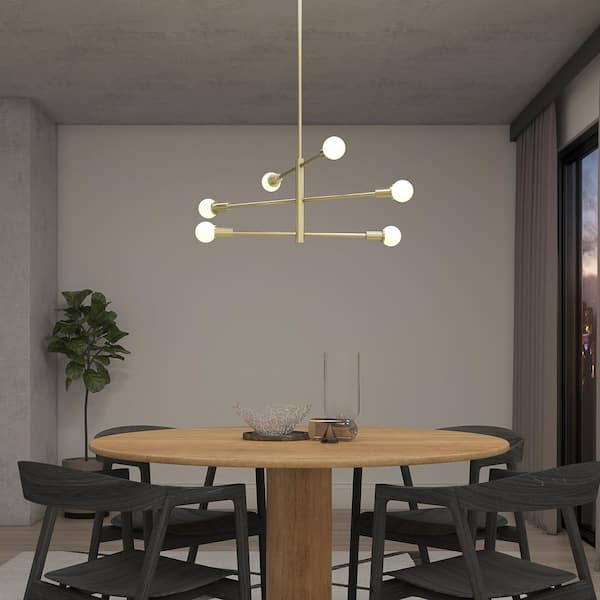 Aristo 6-Light Dimmable 5 CCT Integrated LED Gold Modern Chandelier Light Fixture for Dining Room or Kitchen