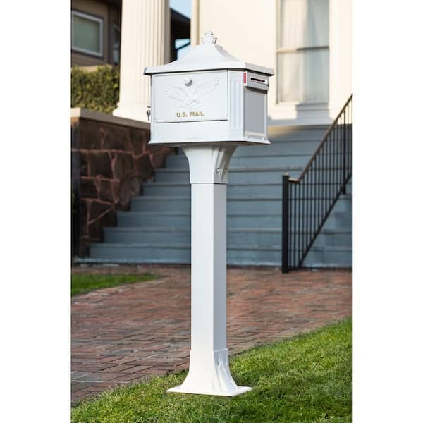 Hemingway White, Large, Aluminum, Locking, All-in-One Mailbox and Post Combo