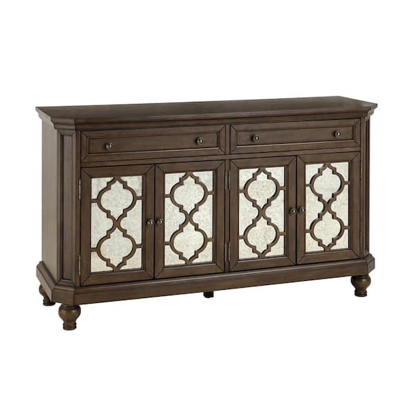 JAYDEN CREATION Jourdain Walnut 58 in. Wide 2-Drawer Sideboard with 4-Doors