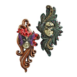 14 in. x 7 in. Masquerade at Carnivale Countess Alessandria and Countess Barletta Mask Wall Sculpture (2-Piece)