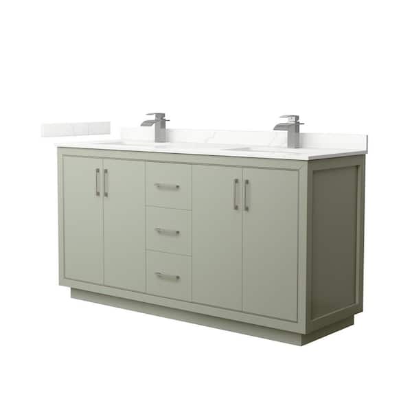 Wyndham Collection Icon 66 in. W x 22 in. D x 35 in. H Double Bath Vanity in Light Green with Giotto qt Top