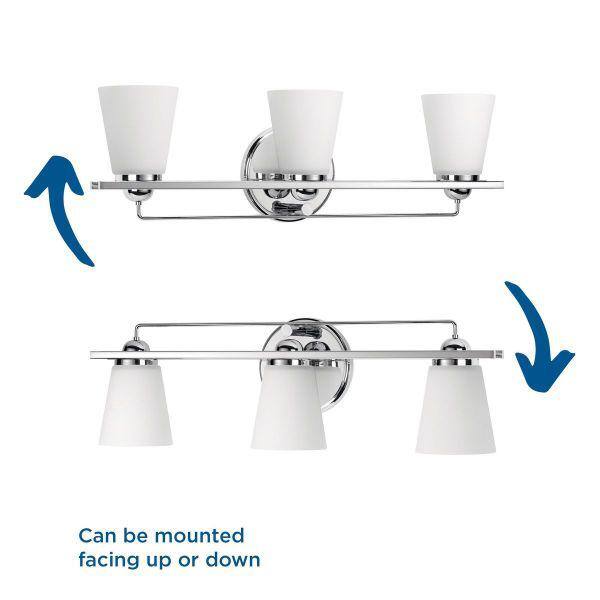 Polished Chrome 3-Light Bath Vanity with Etched Glass Shades