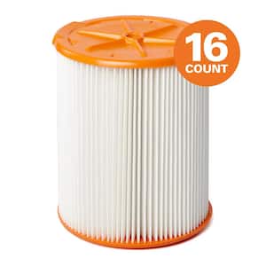 HEPA Wet/Dry Vac Replacement Cartridge Filter for Most 5 Gallon and Larger RIDGID Shop Vacuums (16-Pack)
