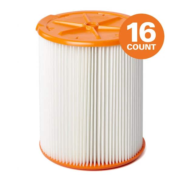 RIDGID Genuine Pleated HEPA Replacement Wet Dry Vac Shop Vacuum Filter for Most 5-16 Gal. RIDGID Wet Dry Vacs (16-Pack) VF8000D