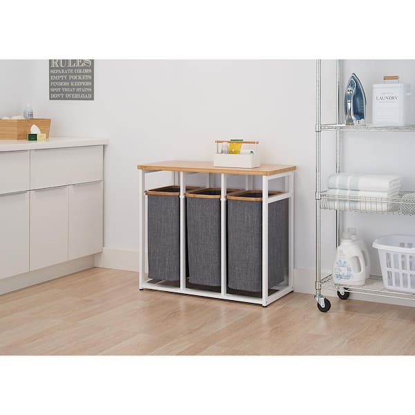 TRINITY White 36 in. x 17.3 in. x 30.7 in. Wood (Bamboo) 3-Bag