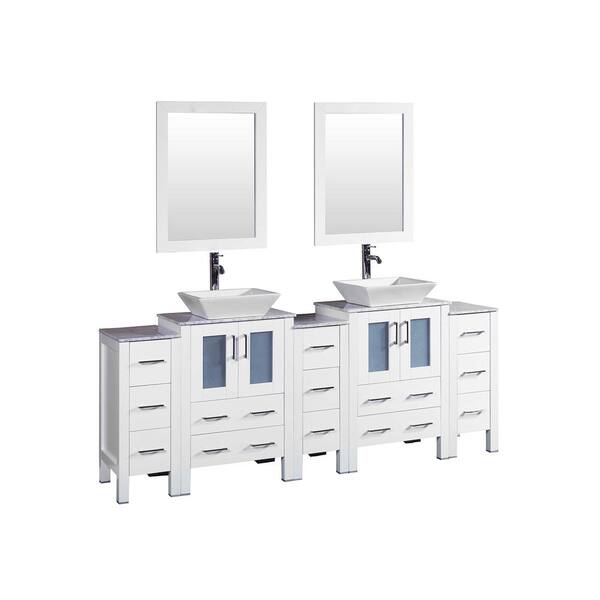 Bosconi 84 in. W Double Bath Vanity with Carrara Marble Vanity Top in Gray with White Basin and Mirror