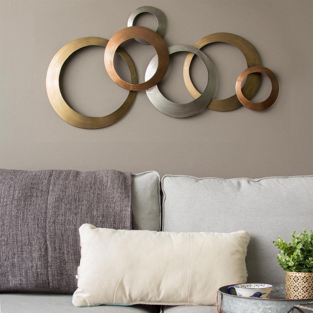 Details about  / Metallic Rings Circles Wall Art Sculpture Rustic Earth Tone Matte Finish Metal