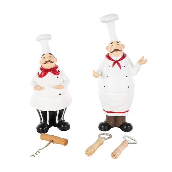 Litton Lane White 6 in. x 12 in. Polystone Kitchen Bottle Opener Holder Chef Sculpture ( Set of 2)