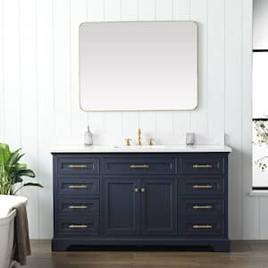 Thompson 60 in. W x 22 in. D Bath Vanity in Indigo Blue with Engineered Stone Top in Carrara White with White Sink