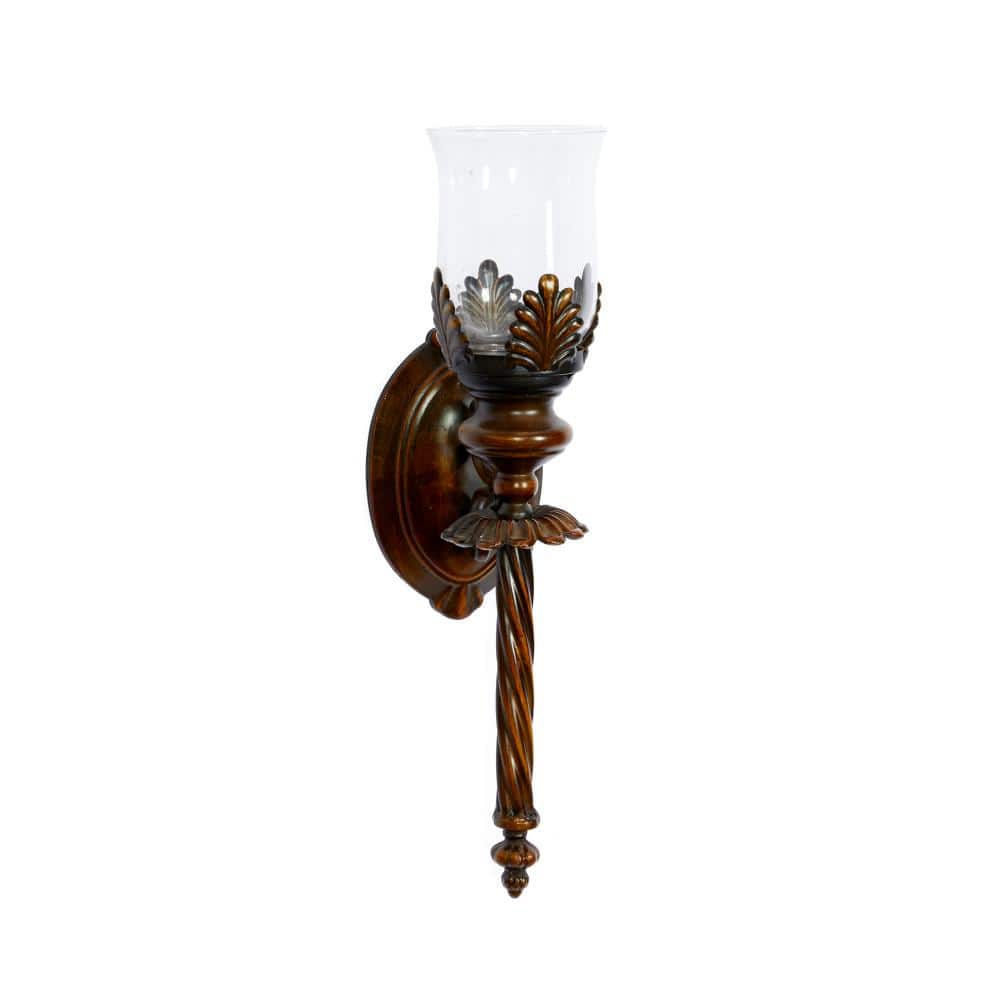 Rustic Elegance Bronze Metal & Glass Hurricane Wall Sconce