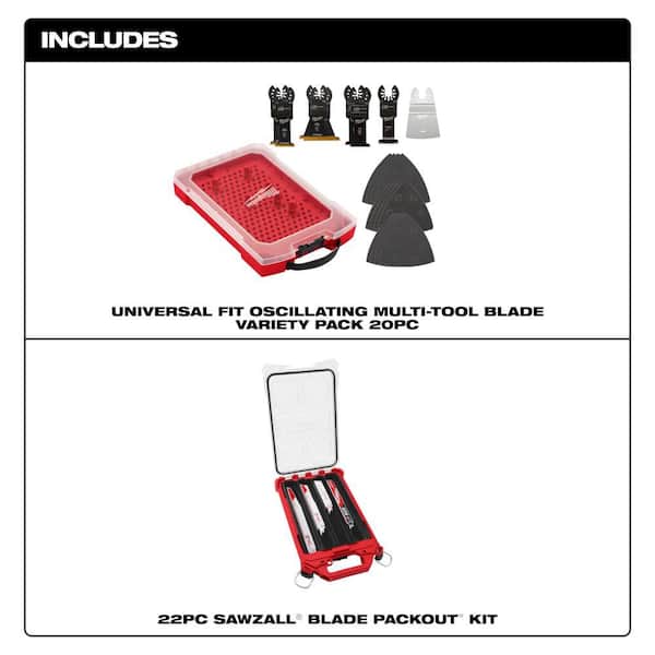 Multi-Tool Blade Kit & SAWZALL 9 in. 8 TPI Metal Cutting NITRUS Torch Recip Saw Blade Set PACKOUT Kit (42-PC)