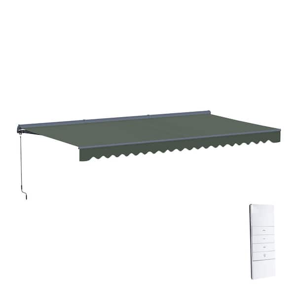 16 ft. Moroccan Polyester Motorized Patio Awning Semi Cassette LED Luxury 120 in. Projection in Forest Green, Gray Frame