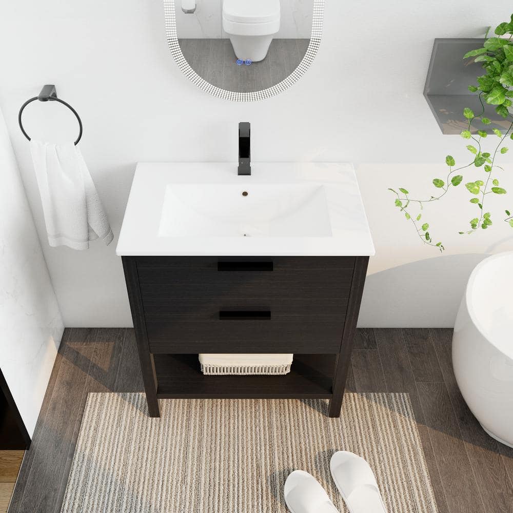 30 in. W x 18 in. D x 33 in. H Freestanding Single Sink Bath Vanity in Blac