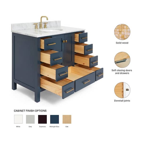 ARIEL Cambridge 42 in. W x 22 in. D x 35.25 in. H Vanity in