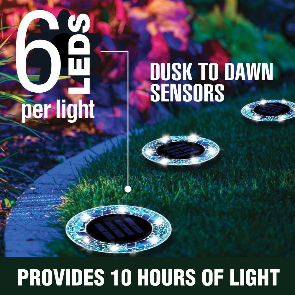 Blue Mosaic Solar Powered LED Disk Lights Set of 4