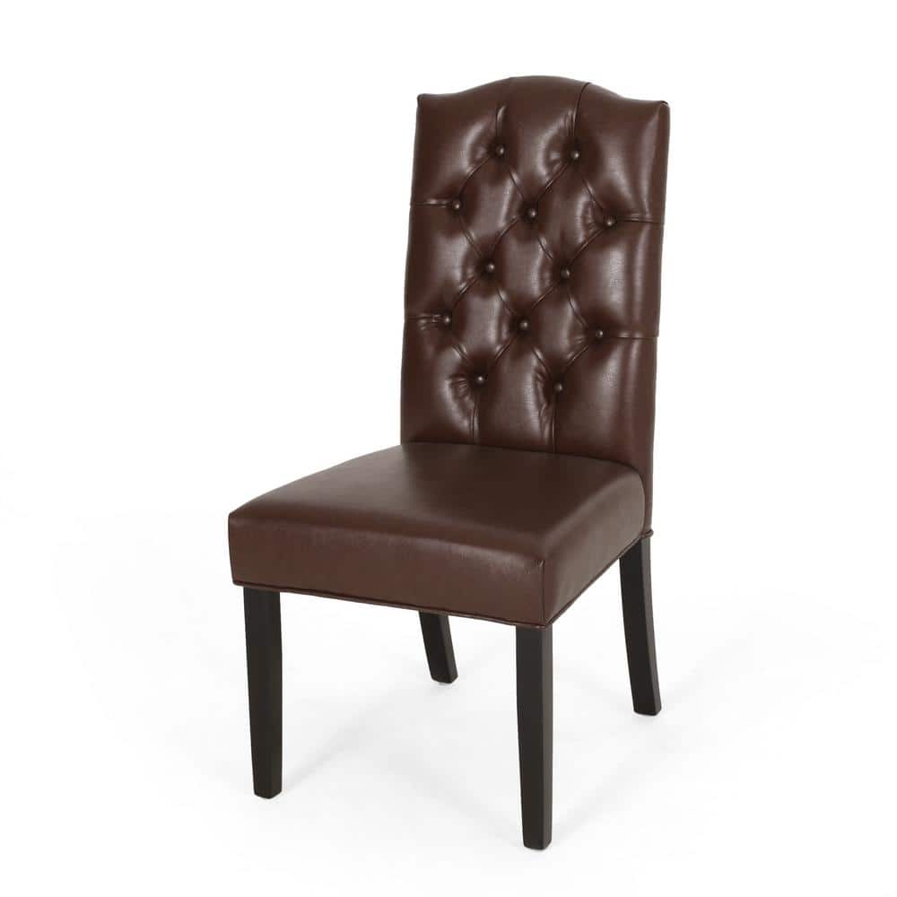 High-Back Dark Brown Faux Leather Upholstered Side Chairs, Set of 2