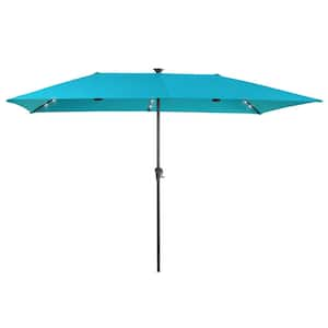 10 x 6.5 ft. Steel Solar-powered Large Double-Sided Rectangular Outdoor Market Patio Umbrella with Crank in Lake Blue