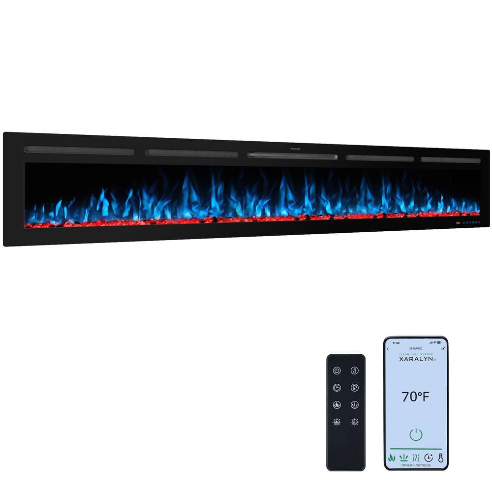 80 in. Smart Electric Fireplace Inserts Recessed and Wall Mounted Fireplace
