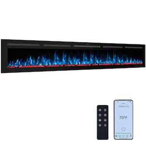 80 in. Smart Electric Fireplace Inserts Recessed and Wall Mounted Fireplace with Thermostat, Multi-Color Flames