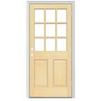 32 in. x 80 in. 9-Lite Unfinished Wood Prehung Left-Hand Outswing Back Door w/Unfinished AuraLast Jamb and Brickmold