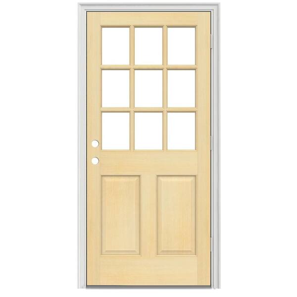 JELD-WEN 30 in. x 80 in. 9 Lite Unfinished Wood Prehung Left-Hand Outswing Entry Door w/Primed Rot Resistant Jamb